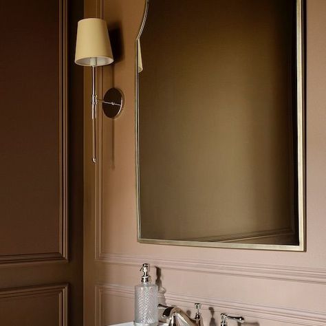 Melissa Manzardo Hryszko on Instagram: "This powder room features the perfect dusty rose wall colour, adding a soft and elegant touch. The applied wall moulding enhances the sophistication, while crystal accents and a polished nickel faucet complete the look. A beautifully designed space that exudes charm and elegance.
.
.
.
.
.
#powderroom #interiordecor #homedesign #elegantspaces #designinspiration" Dreamy Bathrooms, Nickel Faucet, Polished Nickel Faucet, Wall Moulding, Wall Colour, Rose Wall, Wall Molding, Powder Room, Wall Colors