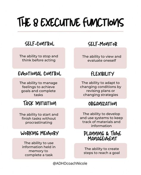 ADHD and executive functioning are closely related. 🧠Executive functioning refers to a set of cognitive skills that help us plan, focus, … | Instagram Executive Functioning For Adults, How To Improve Executive Functioning, Improve Executive Functioning Adults, Executive Dysfunction Tips, Executive Functioning Strategies, Executive Dysfunction, Psychology Resources, Executive Functions, Managing Time