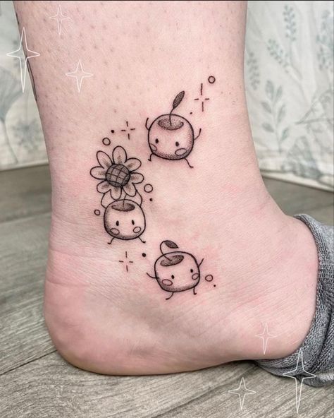 Waddles Tattoo, Stardew Valley Junimo Tattoo, Funny Small Tattoos For Women, Small Plant Tattoo Ideas, Stardew Valley Tattoo Ideas, Spiritfarer Tattoo, Stardew Tattoo, Funny Tattoo Designs, Video Game Tattoo Ideas