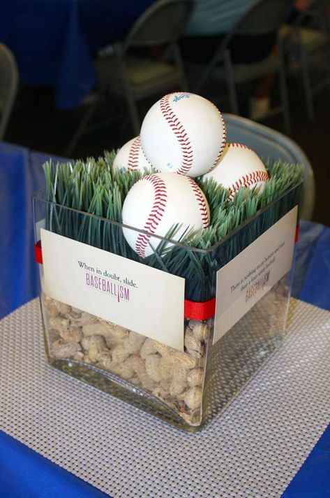 Baseball Graduation/End of School Party Ideas | Photo 4 of 14 Baseball Centerpiece, Boys Graduation Party, End Of School Party Ideas, Baseball Fundraiser, End Of School Party, School Party Ideas, Baseball Theme Birthday, Senior Graduation Party, Boy Graduation