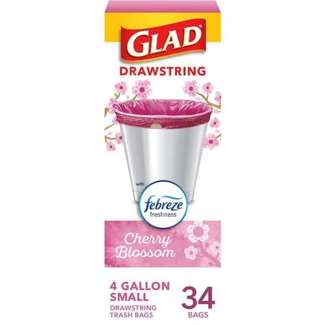 DX08 Glad 4 Gal. Cherry Blossom Drawstring OS Trash Bags (34-Count) trash bag Cherry Blossom Scent, Pink Bags, Garbage Bags, Target Finds, Pink Kitchen, Pink Bathroom, Trash Bag, Trash Bags, Big Lots