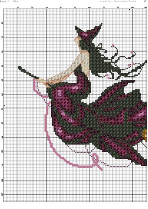 Beginner Cross Stitch Patterns Free, Witch Cross Stitch Pattern, Halloween Cross Stitch Charts, French Cross Stitch, Cross Stitch Gallery, Witch Cross Stitch, Cross Stitch Fairy, Tema Disney, Fantasy Cross Stitch