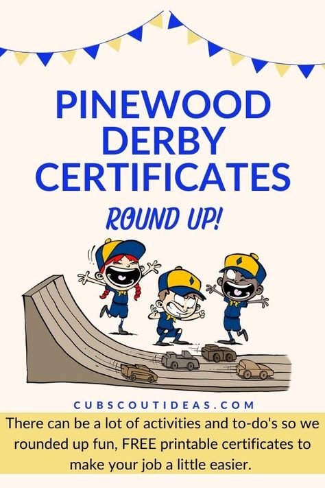 Pinewood Derby Certificates, Participation Award, Cub Scout Activities, Free Printable Certificates, Pinewood Derby Cars, Award Ideas, Scout Activities, Derby Cars, Pinewood Derby