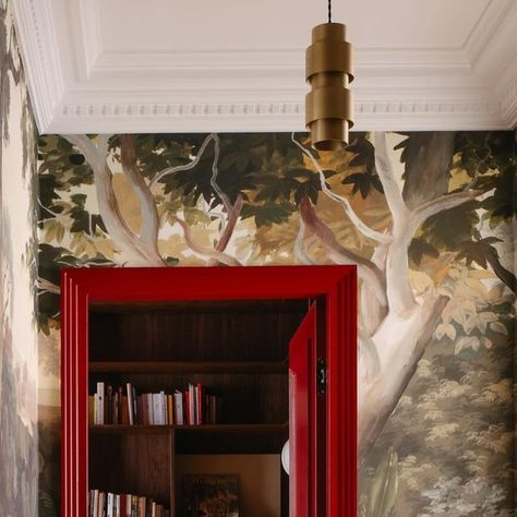 Red Interior, Entry Hall, American Walnut, Red Interiors, The Office, The Amazing, Upholstery, Lighting, Wall