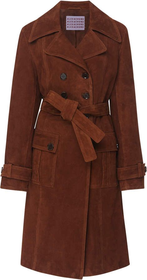 ALEXACHUNG Double-Breasted Suede Coat Dress Coat Outfit, Fashion Work Outfit, Womens Winter Fashion Outfits, Cute Coats, Stylish Fall Outfits, Ageless Style, Woman Suit Fashion, Linen Midi Dress, Suede Coat