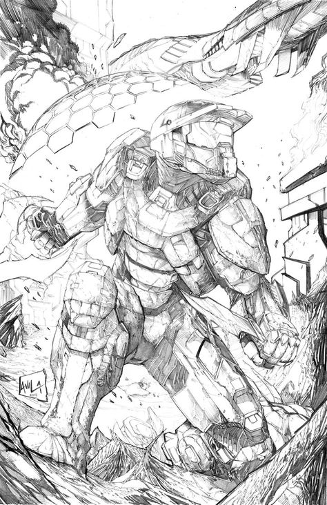 Master Chief Drawing, Master Chief Tattoo, Master Chief And Cortana, Papa Tattoo, Halo Drawings, Halo Tattoo, Game Tattoo, Comic Art Sketch, Halo Series