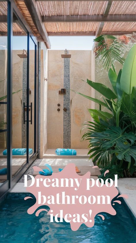 Turn your backyard into a luxurious retreat with these Pool Bathroom Ideas! From a chic Pool House Bathroom to a practical Small Pool Bathroom, there inspiration for every style. Add flair with Bathroom Inspiration Decor and elevate your space with a dreamy Cabana Bathroom vibe! #gg #homedesigninsider #poolbathroomideas Small Pool House Interior Ideas, Pool Bathroom Ideas Small Spaces, Small Pool Bathroom Ideas, Pool Bathroom Design, Small Pool Bathroom, Pool Bathroom Decor, Pool Bathroom Ideas Outdoor, Outdoor Pool Bathroom Ideas, Poolhouse Bathrooms