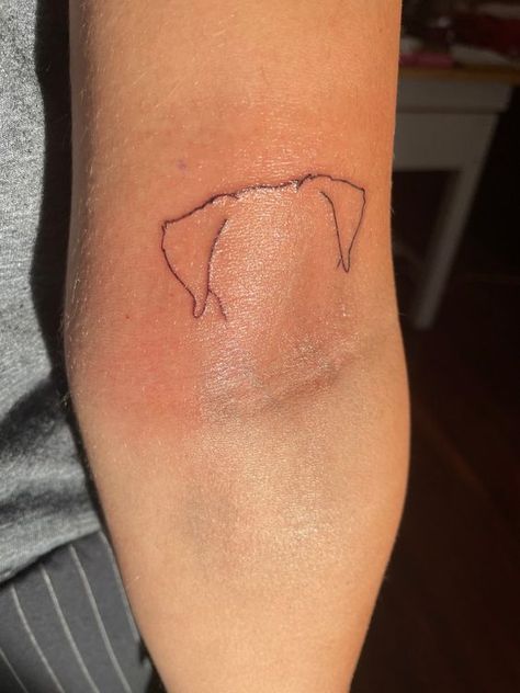 Dog Ear Tattoo. Dog Ear Shape Tattoo, Dog Ear Tattoo Behind Ear, Outline Of A Dog Tattoo, Tattoo Ideas Dog Ears, Line Work Paw Print Tattoo, Boxer Ears Outline Tattoo, Outline Of Dog Ears Tattoo, Dog Ear Tattoo Golden Retriever, Lab Ear Outline Tattoo