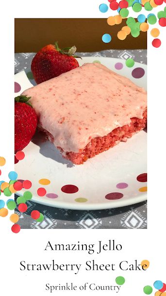 Summer Sheet Cake, Strawberry Jello Cake, Jello Cake Recipes, Strawberry Sheet Cakes, Icebox Desserts, Strawberry Buttercream Frosting, Strawberry Things, Jello Cake, Cold Cake