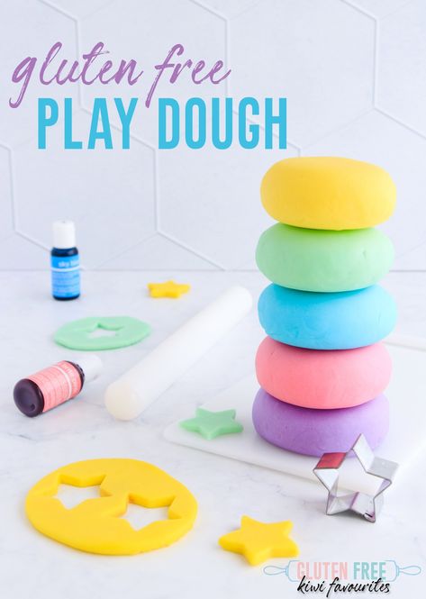 Gluten Free Play Dough Recipe Gluten Free Sensory Play, Gluten Free Play Dough Recipe, Gluten Free Playdough Recipe, Allergy Free Playdough Recipe, Homemade Gluten Free Playdough, Gluten Free Salt Dough, Playdough Kits Diy, Kids Play Dough Recipe, Playdough Recipe With Corn Starch