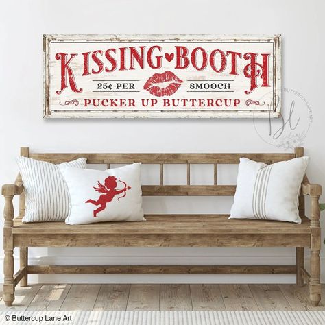 Valentine Wood Signs, Kissing Booth Sign, Valentine 2024, Retro Country, Cottage Vintage, Valentines Decor, Valentines Sign, Kissing Booth, Rustic Cottage