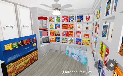 Bloxburg Pantry Ideas Realistic, Pantry Ideas Bloxburg, Pantry Bloxburg, Bloxburg Market, Kitchen Decals Bloxburg, Bloxburg Pantry Ideas, Roblox Build Ideas, Bloxburg Food, Bloxburg Food Decals