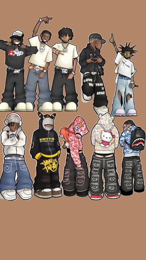 Rap Cartoon Art, Cartoon Rappers Art, Graffiti Style Characters, Gang Drawings, Gangsta Drawings, Anime Streetwear Art, Boondocks Characters, Bape Cartoon, Bape Art