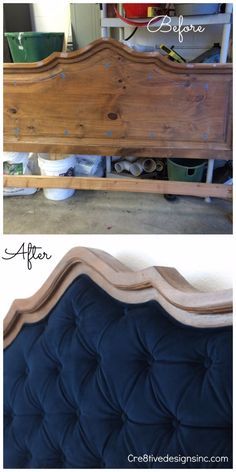 DIY Headboard Ideas - DIY Blue Tufted Headboard - Easy and Cheap Do It Yourself Headboards - Upholstered, Wooden, Fabric Tufted, Rustic Pallet, Projects With Lights, Storage and More Step by Step Tutorials http://diyjoy.com/diy-headboards Diy Headboard Upholstered, Tufted Headboards, Diy Headboards, Diy Headboard, Tufted Headboard, After Photos, Upholstered Bed, Redo Furniture, Headboards