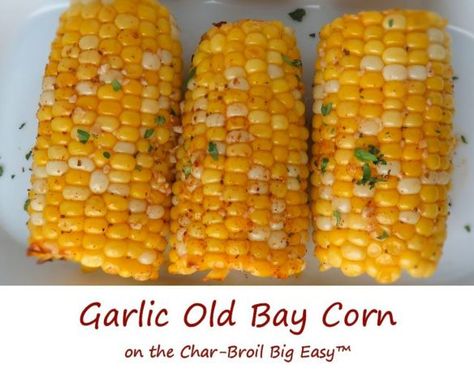 Garlic Old Bay corn is something I have to make for myself. Anita isn’t a fan of Old Bay seasoning, while I am convinced that it is the best thing ever. So while I make her some honey butter corn-on-the-cob on the Char-Broil Big Easy, I load up on this corn heavily flavored (or lightly flavored… it’s up to you) with garlic and of course Old Bay. It’s reminiscent of a crab or shrimp boil but well, with just corn! Old Bay Corn On The Cob, Big Easy Cooker, Charbroil Big Easy Recipes, Big Easy Recipes, Char Broil Big Easy, Easy Honey Butter, Roasted Chicken Legs, Butter Corn, Easy Bbq Chicken