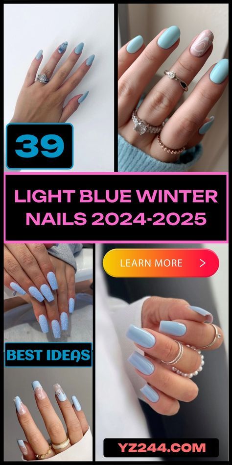 Light Blue Winter Nails, Blue Winter Nails, Light Blue Nails, Baby Blue Nails, Winter Manicure, Blue Polish, Nail Colors Winter, Stylish Nails Designs, Short Square Nails