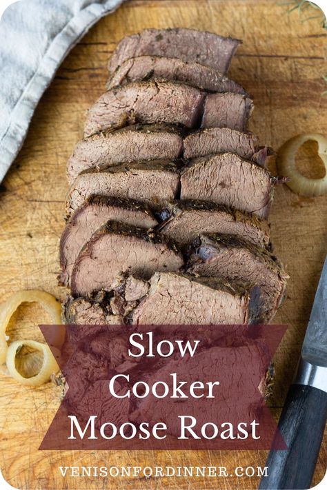 Slow Cooker Moose Roast Slow Cooker Moose Roast, Moose Roast Recipe Slow Cooker, Bear Roast Recipe Crock Pot, Bear Roast Recipe, Venison Roast Slow Cooker, Moose Roast Recipe, Moose Roast, Cooking With Red Wine, Moose Recipes