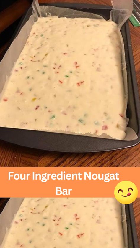 Nougat With Marshmallow, Nugart Bars Just 3 Ingredient, Easy Nougat Bars, Nougat Bars Recipe, Ninimomo Bars Recipe, 4 Ingredient Nougat Bars, Four Ingredient Nougat Bars, Quick Easy Snack Ideas Simple, White Chocolate Chip Recipes