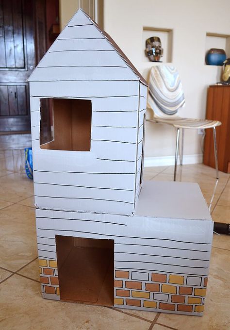 Diy Crochet Cat Bed, Cat House Diy Cardboard, Cat Mansion, Cardboard Cat House, Crochet Cat Bed, Cardboard Cat, Dog Crate Cover, Homemade Cat Toys, Cat House Diy