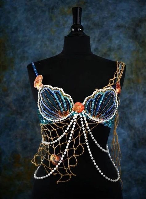 Dark Siren, Cardigan Styling, Siren Costume, Mermaid Bra, Mermaid Aesthetic, Mermaid Costume, Styling Inspiration, Swarovski Stones, Carnival Party