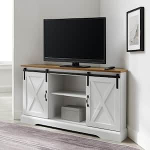 TV Console - 55 - 59 in TV - TV Stands - Living Room Furniture - The Home Depot Farmhouse Corner Tv Stand, Wood Corner Tv Stand, Double Sliding Barn Doors, Barn Door Tv Stand, Wood Entertainment Center, Walker Edison Furniture, Farmhouse Tv Stand, Corner Tv Stand, Corner Tv