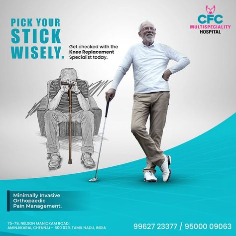 Pick your stick wisely. Get checked with the knee replacement specialist today. Minimally Invasive Bone & Knee Replacement at CFC Multispeciality Hospital. Book Your Appointment Now -https://appointment.cfchospital.com/orthopedic-gs Get Your Free consultation now ►►► 99627 23377 / 95000 09063 / 90252 50000 #orthopedicsurgery #orthopedics #cfcmultispecialityhospital Formal Dresses For Men, Geometric Wedding Invitation, Infographic Design Template, Orthopedic Surgery, Knee Replacement, Book Your Appointment, Knee Pain, Free Consultation, Eye Care