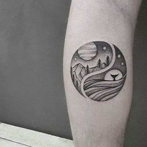 When Mountains Meet The Ocean… Blatt Tattoos, Ying Yang Tattoo, Yin Yang Tattoos, Geniale Tattoos, Dot Work Tattoo, Tattoo Life, Unique Tattoo, Nature Tattoos, Skin Art