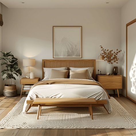 mid-century modern bedroom2 Modern Wood Furniture Design Bedrooms, Mid Century Primary Bedroom, Midcentury Bed Frame, Vintage And Modern Bedroom, Aesthetic Wooden Room Decor, Master Bedrooms Mid Century Modern, Mid Century Modern Small Bedroom, Mid Century Guest Bedroom, Vintage Modern Bedroom Ideas