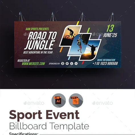 Sport Event Billboard Template Billboard Template, College Assignment, Rollup Banner, Design Assets, Print Templates, Sport Event, Roll Up, Banners, Template Design