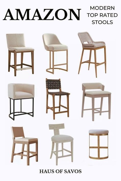 Modern Kitchen Stools, Modern Bar Stools Kitchen, Kitchen Counter Chairs, Stool Ideas, Chairs For Kitchen Island, Organic Modern Kitchen, Contemporary Counter Stools, White Counter Stools, Counter Stools With Backs