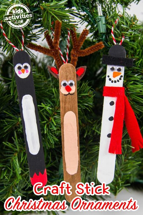 Stick Christmas Ornaments, Popsicle Stick Ornaments, Popsicle Stick Christmas Crafts, Stick Christmas Tree, Christmas Crafts For Kids To Make, Kids Christmas Ornaments, Christmas Tree Crafts, Popsicle Stick Crafts, Popsicle Stick