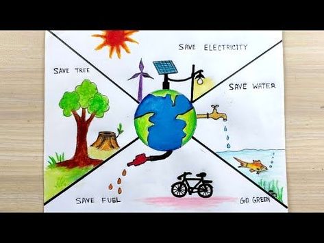 Save environment save earth poster drawing / Save natural resources awareness poster drawing - YouTube Poster On Natural Resources, Save Natural Resources Poster, Save Environment Posters For Kids, Drawing Earth Planet, Environment Awareness Posters, Natural Resources Drawing, Save Energy Poster Drawing, Save The Earth Poster Drawing, Natural Resources Poster