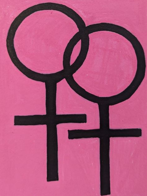 pink and black lesbian interlocking venus symbol Double Venus Tattoo, Venus Symbol Tattoo, Double Venus Symbol, Thrift Upcycle, Lesbian Symbol, Venus Tattoo, Wlw Art, Venus Art, Venus Symbol