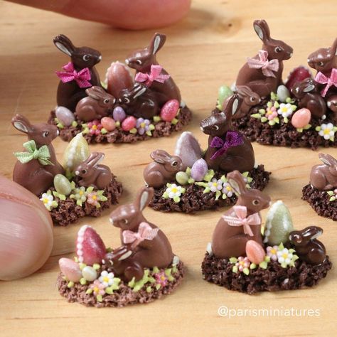 Paris Miniatures Mini Patisserie, Unicorn Party Food, Miniature Food Tutorials, Miniature Chocolate, Miniture Food, Rabbit Family, Chocolate Rabbit, Mini Treats, Easter Floral