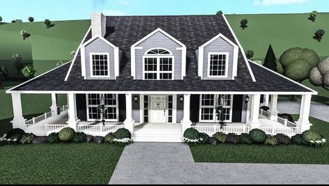 Bloxburg Family House Ideas, Bloxburg Farmhouse Layout, Ideas For When Ur Bored, Ideas For Bloxburg Houses, Realistic Bloxburg House Exterior, Bloxburg Dream House, Bloxburg House Exterior, Beach House Layout, Bloxburg Cottage