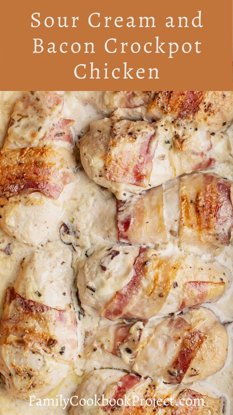 Sour Cream Chicken Crockpot Recipes, Chicken Sour Cream Crockpot, Crockpot Chicken Bacon Recipes, Crockpot Bacon Recipes, Crockpot Recipes With Sour Cream, Chicken And Bacon Crockpot Recipes, Crockpot Chicken Sour Cream Recipes, Slow Cooker Creamy Bacon Chicken, 2 Person Crockpot Meals