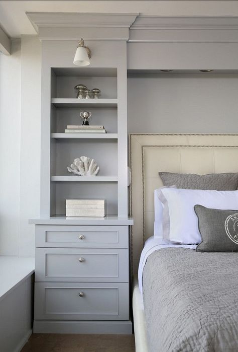 Smart storage surrounding bed Cabinets Bedroom, Bedroom Built Ins, Transitional Bedroom, Built In Bookcase, Remodel Bedroom, Closet Bedroom, Book Shelf, Beautiful Bedrooms, Dream Bedroom