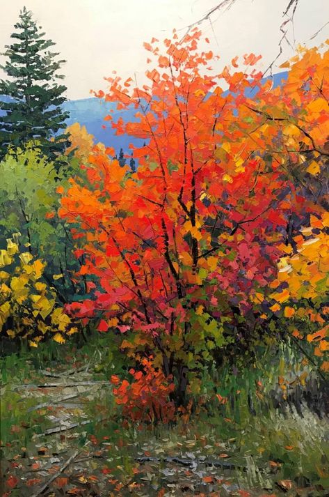 Autumn Leaves Art, Beach Canvas Art, River Painting, Lake Painting, Gouache Art, Watercolor Painting Techniques, Park City Utah, Maple Tree, Watercolor Trees