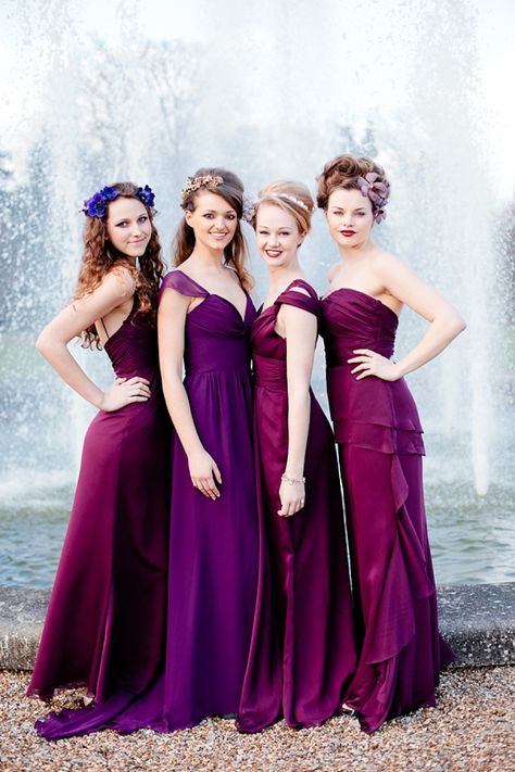 Little Miss Bush burgundy bridesmaid inspiration. Photography by www.eddiejuddphotography.com Bridesmaid Dress Shades, Jewel Tone Bridesmaid, Plum Bridesmaid, Plum Bridesmaid Dresses, Purple Bridesmaid Dress, Fall Bridesmaids, Fall Bridesmaid Dresses, Bridesmaid Inspiration, Mismatched Bridesmaids