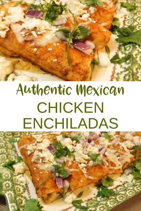 Red Sauce Enchiladas, Chicken Enchiladas With Red Sauce, Authentic Mexican Chicken, Enchiladas With Red Sauce, Enchiladas Mexicanas, Mexican Food Recipes Enchiladas, Mexican Chicken Tacos, Mexican Enchiladas, Red Sauce Recipe