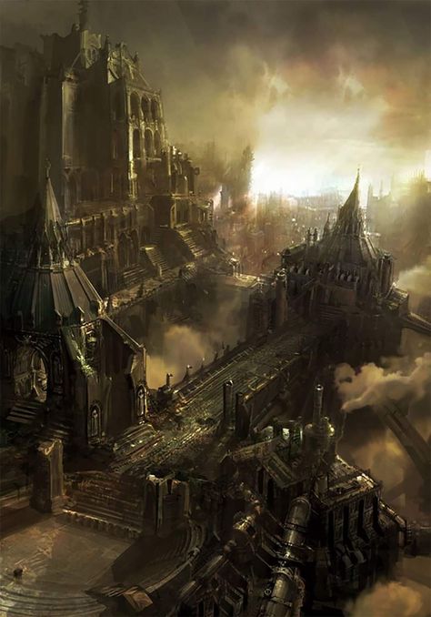 40k City, Steampunk Wallpaper, Steampunk City, City Artwork, 40k Artwork, Fantasy Concept, Japanese Art Prints, Cyberpunk City, Warhammer 40k Artwork