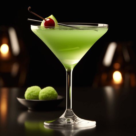 The Green Apple Martini has a sweet, tangy, and slightly sour taste with a crisp and refreshing finish. The apple flavors are prominent, while the vodka adds a subtle kick. Green Apple Martini Recipe, Green Apple Cocktails, Green Apple Martini, Sour Apple Martini, Apple Martini Recipe, Green Martini, Apple Schnapps, Cherry Drink, Martini Ingredients