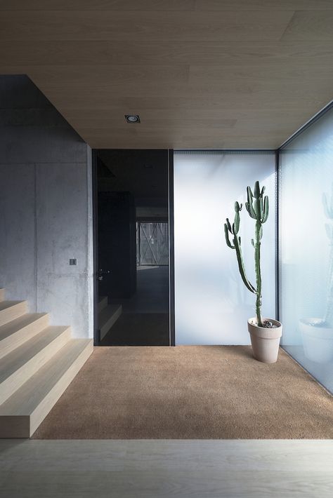 House Paint Color Combination, Ljubljana Slovenia, Foyer Design, Concrete Wood, Modern Staircase, Entrance Mat, Minimalist Architecture, Black Doors, Paint Colors For Home