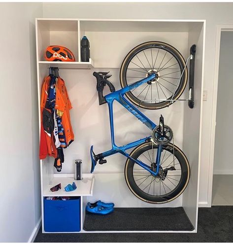 Road Bike Rack Indoor Bike Storage Cabinet, Garage Racks, Kids Bike Storage, Bike Storage Home, Bike Storage Apartment, Bike Locker, Bike Storage Ideas, Indoor Bike Rack, Indoor Bike Storage