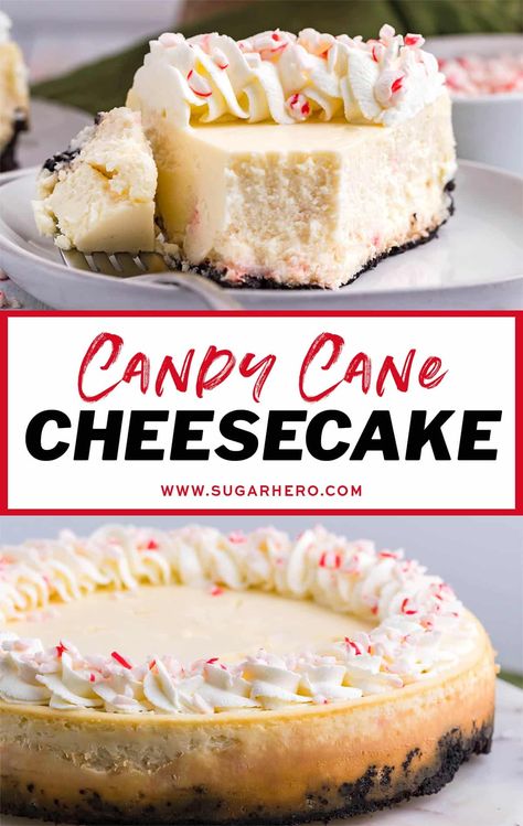 Candy Cane Cheesecake Cheesecake Recipes Peppermint, Candy Cane Cheesecake Recipes, Oreo Crusted Cheesecake, Candy Cane Cheesecake, Peppermint Cheesecake Recipes, Peppermint Cheesecake Bars, Sugar Cookie Cheesecake, Christmas Cheesecake Recipes, Christmas Cheesecake