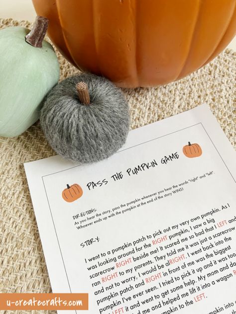 Free Printable Pumpkin Games - U Create Pumpkin Toss Game For Kids, Pass The Pumpkin Game Free Printable, Halloween Left Right Game Free Printable, Fall Games For Adults Free Printable, Pumpkin Games For Kids, Pass The Pumpkin Game, Church Halloween Ideas, Halloween Reading Games, Fall Sunday School Crafts