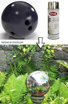 Spray Paint Bowling Ball Spray Paint Ideas, Bowling Ball Crafts, Bowling Ball Yard Art, Bowling Ball Art, Easy Patio, Garden Globes, Diy Spray Paint, Garden Balls, Bowling Balls