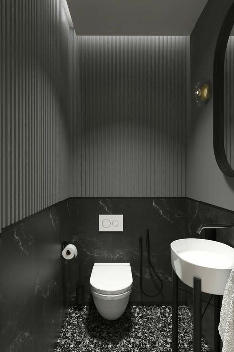 Grey Bathroom Mirrors, Wc Design, Small Toilet Room, Restroom Design, Toilet Sink, Washroom Design, Modern Toilet, Small Toilet, Bathroom Mirror Lights