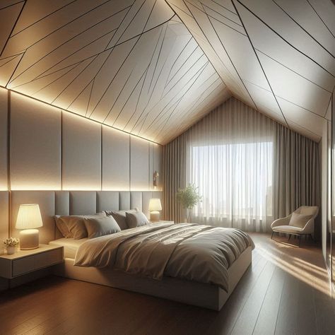 Low Sloped Ceiling Bedroom Ideas Vaulted Ceilings Bedroom, Room Ideas Roof Slope, Sloped Ceiling Bedroom Aesthetic, Aesthetic Bedroom Slanted Ceiling, Room With Slanted Ceiling Aesthetic, Low Sloped Ceiling, Low Modern Attic Bed, Ceiling Bedroom Ideas, Sloped Ceiling Bedroom Ideas