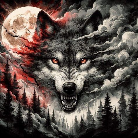 Evil Wolf, Scary Wolf, Wolf Totem, Horror Vintage, Wolf Painting, Wolf Spirit Animal, Wolf Wallpaper, Vampire Art, Wolf Pictures